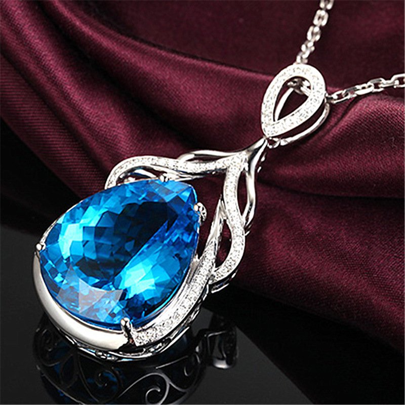 New Topaz Pendant Mermaid Tears Necklace Women's Jewelry Pendant Temperament Aquamarine Clavicle Chain